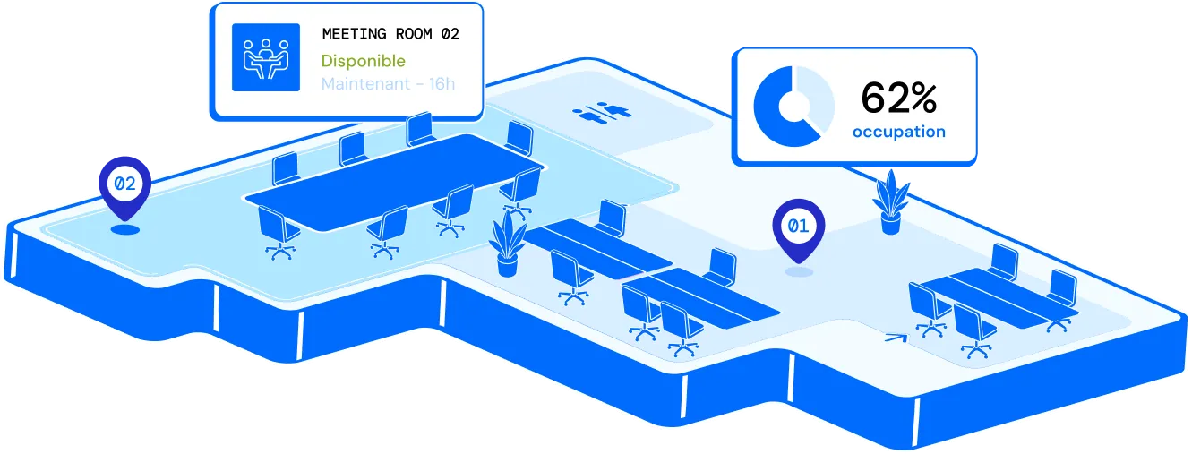 Two employees facing a booking conflict outside a meeting room