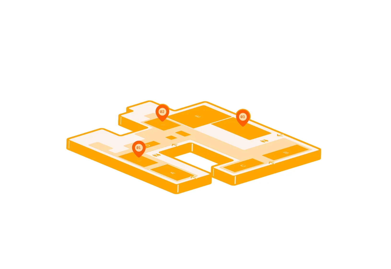 Illustration of an interactive office floor plan showing workspaces and their locations in a flexible office.