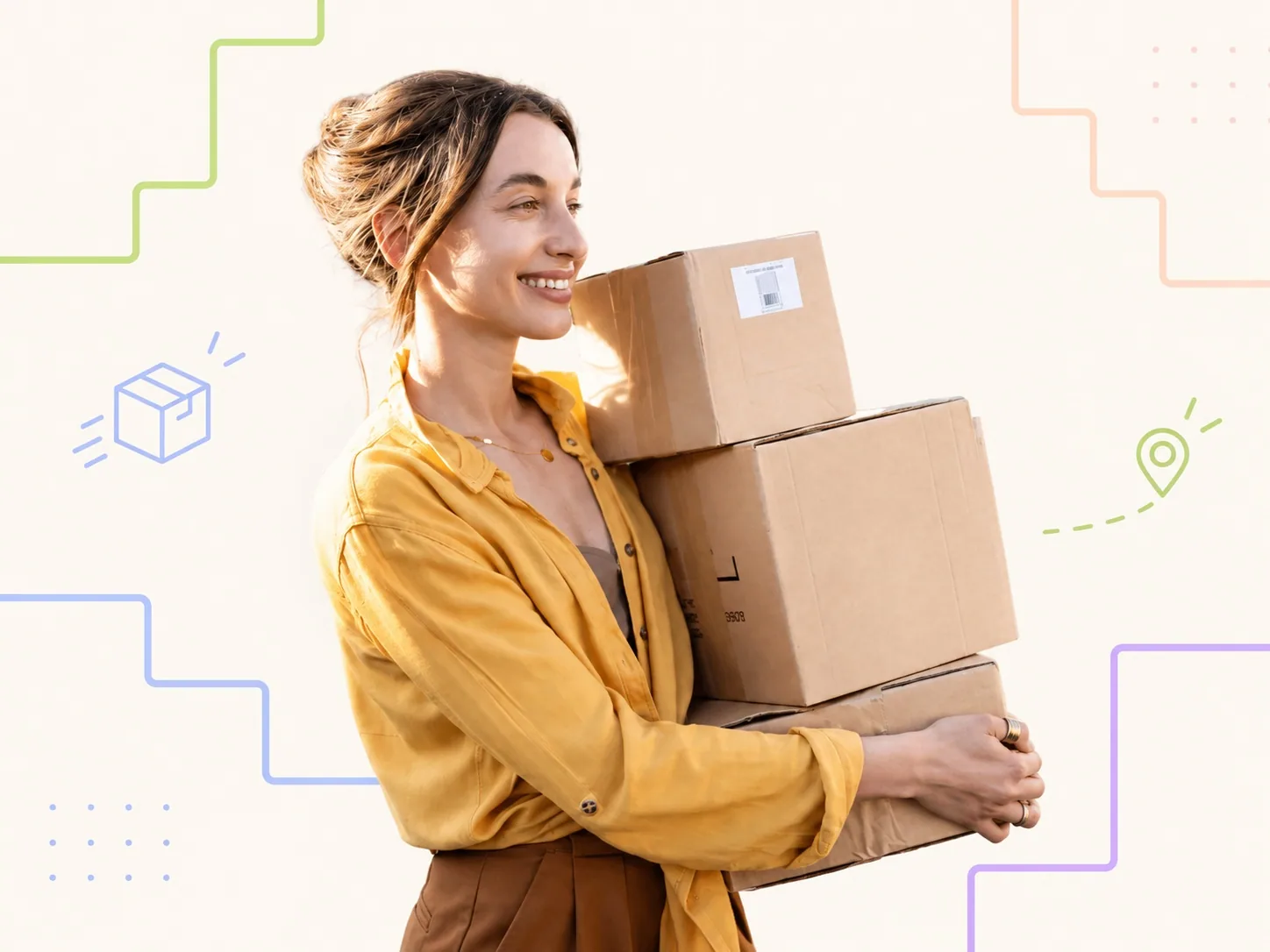 Employee carrying several parcels, illustrating the reception and distribution of deliveries in the workplace