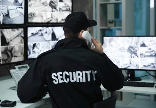 Security officer monitoring CCTV footage from a control room