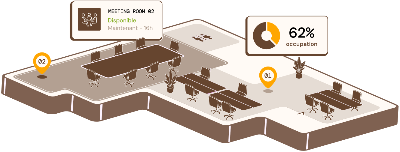 Brown illustration of a meeting room