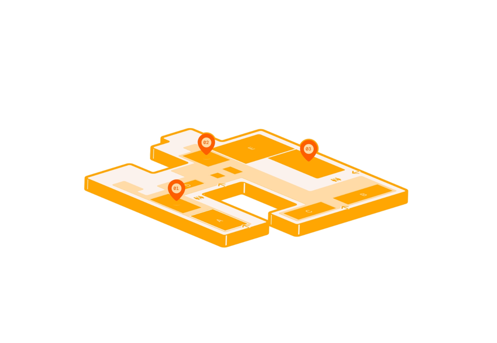 Illustration of an interactive office floor plan showing workspaces and their locations in a flexible office.
