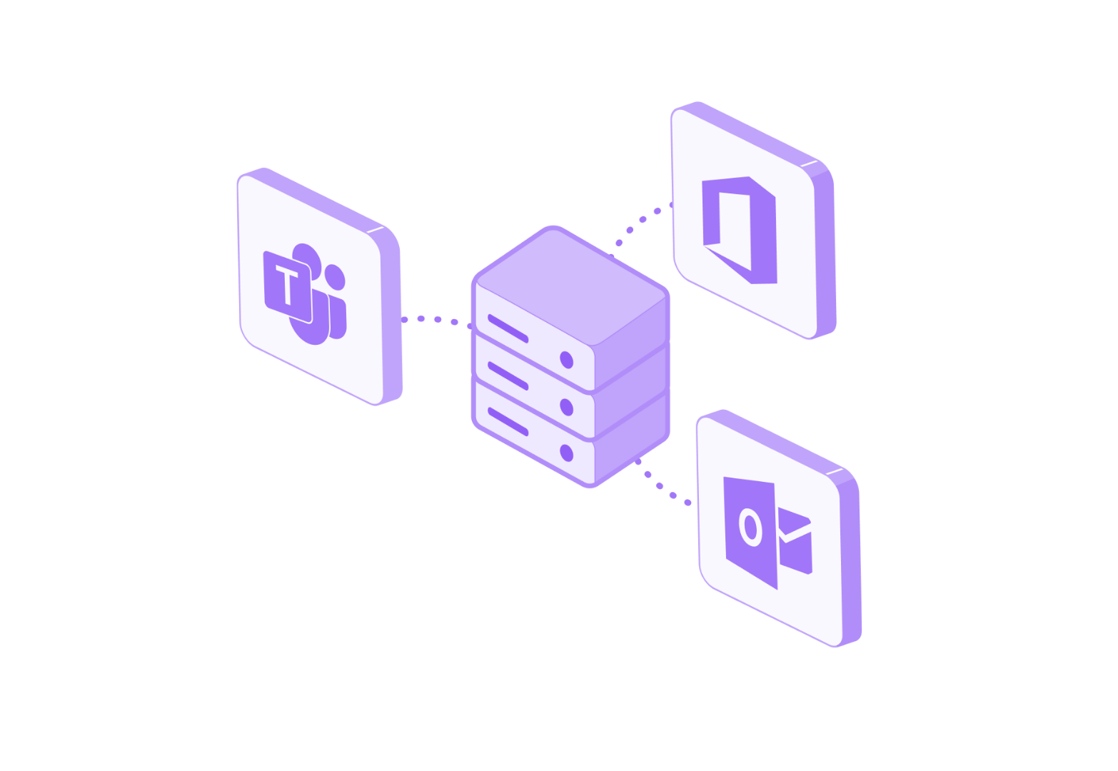 Illustration de la connexion entre Microsoft Teams, Outlook et Microsoft 365 pour synchroniser les réservations de salles de réunion.